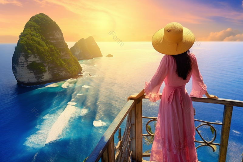 海岸围栏晒阳光的妇女高清特写摄影图,高清,摄影图,摄影图片,图片大全,摄影图免费下载